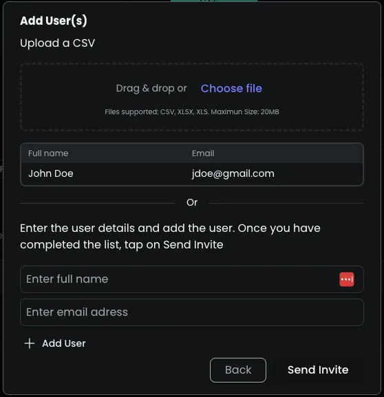 Add Users Menu